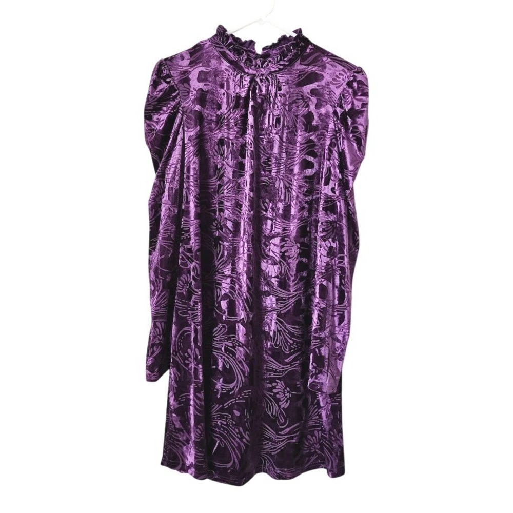 MODCLOTH Nouveau shift dress purple velvet long sleeve whimsygoth witchy NWT XL